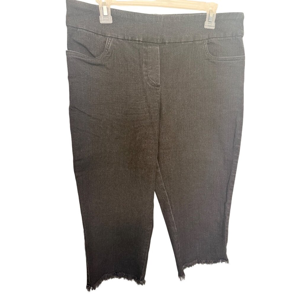 Alfred Dunner Denim Capri Black Raw Hem Pull On Womans 14P